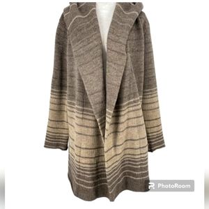 VINCE Sophie Stripe Blanket Jacket Coat Sweater Brown Tan Heather Hood SM